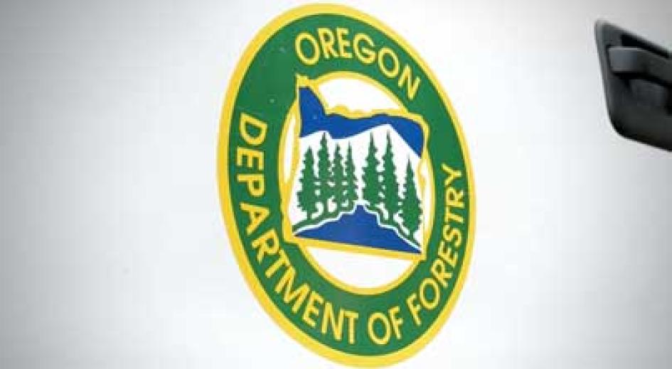 The Oregon Department of Forestry logo is displayed on the side of a white vehicle door.